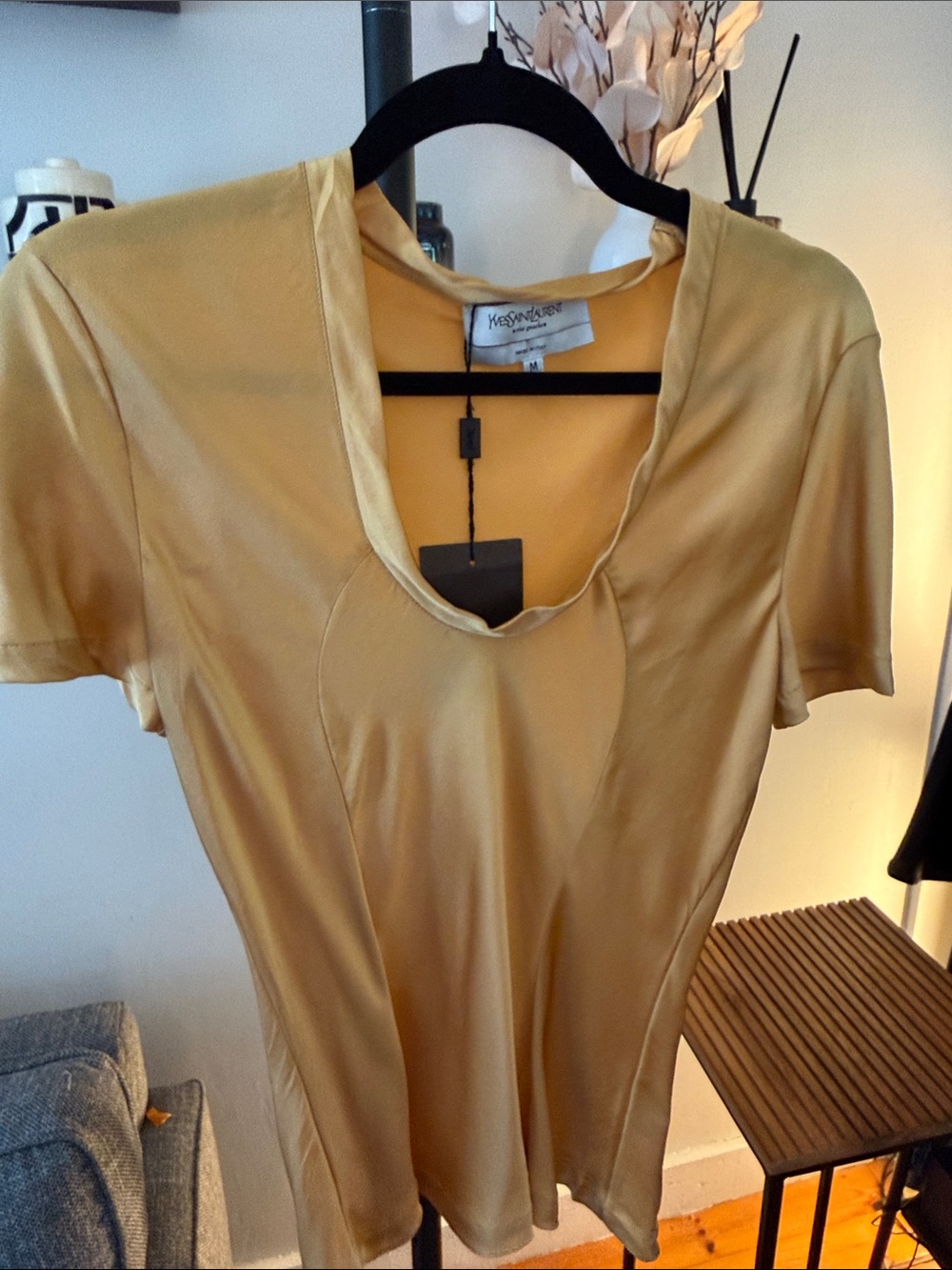 Vintage Yves Saint Laurent Golden Yellow Satin Top